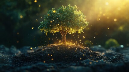 Naklejka premium magical tree of life growing in darkness