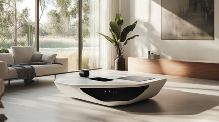 Modern White Coffee Table With Integrated Technology