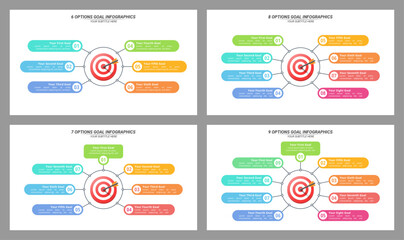 6 up to 9 Options Goal Infographic with Editable Text on a 16:9 Layout for Business Presentation, Poster, Banner and Booklet.