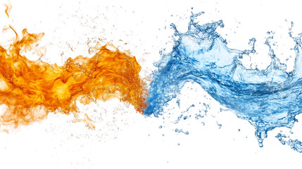 fiery flame partially extinguished by splash of water  isolated on transparent background