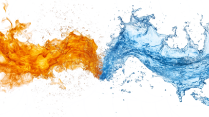 fiery flame partially extinguished by splash of water  isolated on transparent background