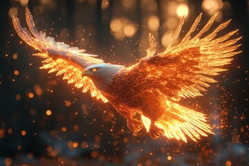 Fiery Eagle Soaring Through a Mystical Forest