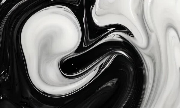 Black and white paint mixing abstractly
