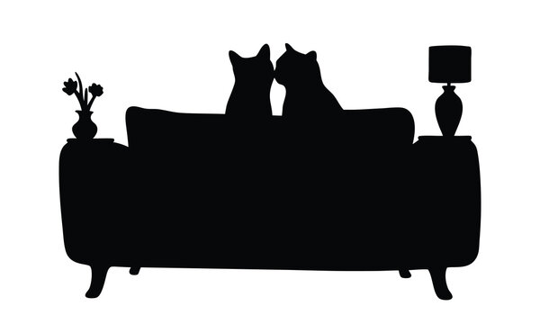 recommend clip art: Cute couple cat sitting on a sofa silhouette illustration