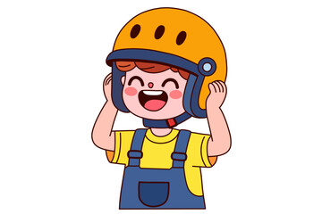 Child put on his helmet. Clipart cartoon.