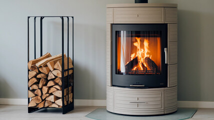 Cozy Indoor Fireplace and Wood Storage Rack  
