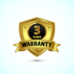 3 years warranty gold color shield badge with ribbon
