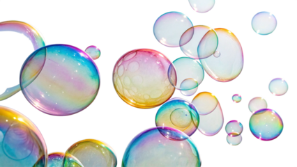 Glass bubbles with colorful eggs float in the air, forming a beautiful, transparent sphere