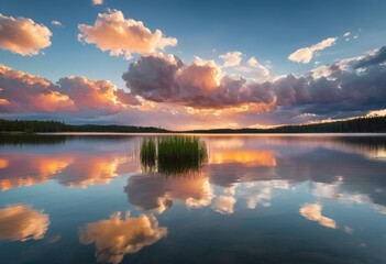 Obraz premium dramatic cloud reflections serene water perfect symmetry tranquil skies witnessed captivating nature scene, sky, landscape, illumination, atmospheric