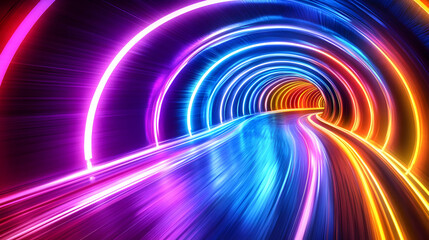 Vibrant Neon Tunnel 3D Illustration