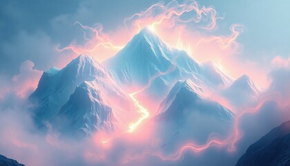 4K HD Wallpapers Massive Ice-Cold Mountain Surrounded By Glowing Mist And Swirling, Luminous Energy. Desktop Wallpaper HD. HD Backgrounds