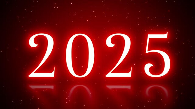 Glowing Year 2025 Bouncing with Glittering Particles