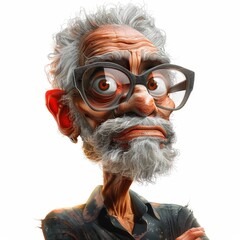 A cartoon portrait of an elderly man with a beard and glasses.