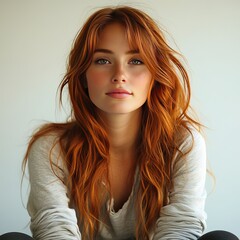 Naklejka premium Young redhead woman sitting isolated cut out 