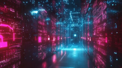 Fototapeta premium Cybersecurity interface protecting stock market data, glowing digital locks and encrypted streams 
