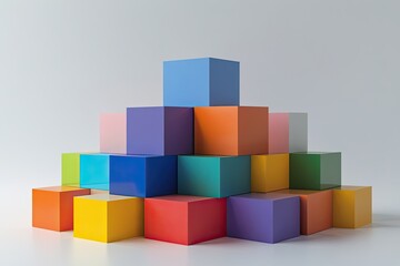 Obraz premium Colorful Blocks Piled on a White Background Representing Diversity and Structure