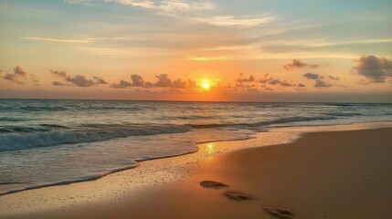 Sunset view of an empty sandy beach 