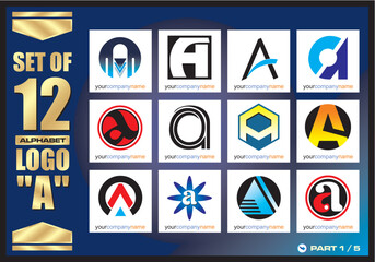 Business Corporate Logo Set, Alphabet abstract logos, Flat Icons For Business Template Logo, Square Elements, Website, Business Symbol And Circle Elements