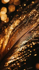 Intricate closeup of chicken feathers in brown and gold tones