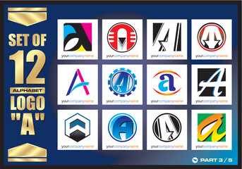 Business Corporate Logo Set, Alphabet abstract logos, Flat Icons For Business Template Logo, Square Elements, Website, Business Symbol And Circle Elements