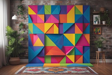 Vibrant Geometric Canvas Art Showcasing Inclusivity Through Bright Backdrops