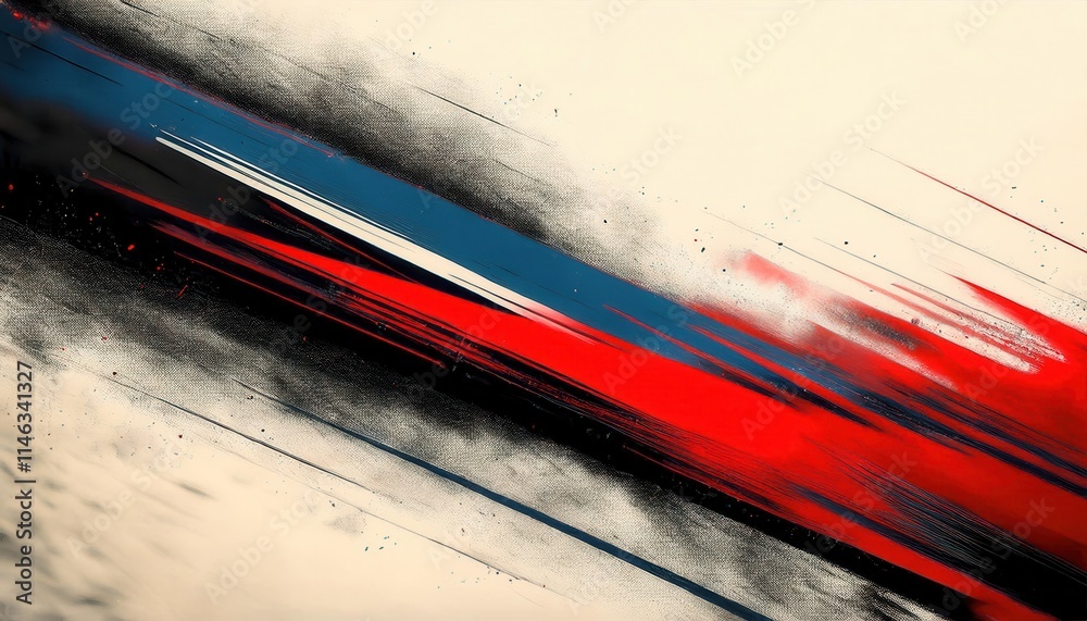 Aufkleber dynamic abstract brushstroke art featuring red, blue, and black swirls on a cream background. perfec