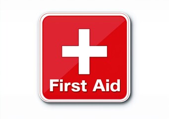 Obraz premium First Aid sticker features the medical cross symbol on a white background