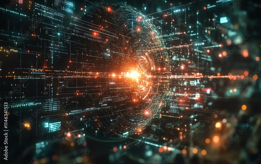 Poster smart data exchange ecosystem with glowing connections across a digital earth, futuristic technology