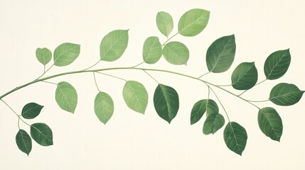 A slender branch with lush green leaves, the sunlight filtering through, creating intricate patterns of light and shadow on the delicate leaves