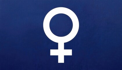 White Feminine Gender Symbol on a Deep Blue Background Representing Female Empowerment, Gender Equality, Feminism, and Women's Rights Advocacy with Minimalist Design for Educational Awareness Purposes