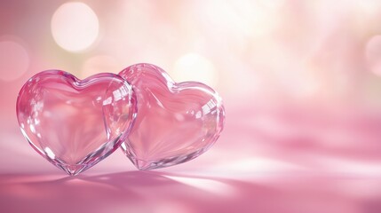 Fototapeta premium Valentine's Day banner, background with pink valentines, greeting card design, two hearts