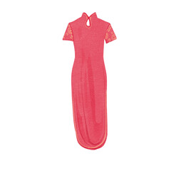 red cheongsam illustration watercolour for printing, design resource, fashion