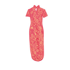 red cheongsam illustration watercolour for printing, design resource, fashion
