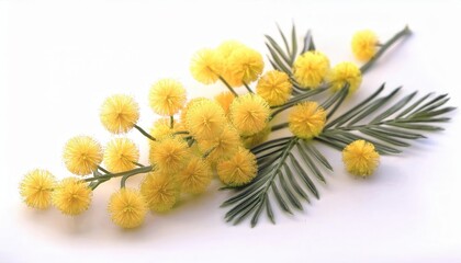 Bright Yellow Mimosa Flowers with Soft Fuzzy Blooms and Elegant Green Leaves. Symbol of Renewal, Friendship, and Feminine Strength, Perfect for Floral Decor, Gifting, or Celebrating Special Days