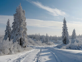 Obraz premium Forest road in midwinter