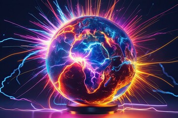 Obraz premium Vibrant Electric Energy Bursts in a Dynamic Charged Globe