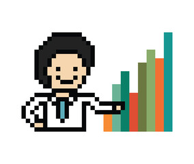 Fototapeta premium Cartoon cute pixel cartoon 8bit character business man businessman smart work game for decoration business 8 bit male career smart character office work game 8bit png vector.