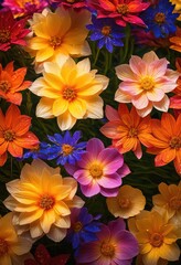 vibrant close blossoming spring flowers showcasing kaleidoscope colors bounty, bloom, petal, beauty, botanical, garden, flora, sunlight, freshness, growth