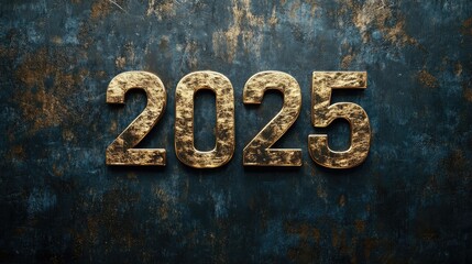 Golden "2025" numbers on a dark textured background to celebrate the New Year