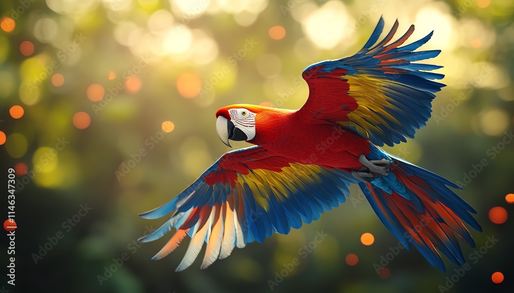 Aufkleber A vibrant parrot soaring through the sky, surrounded by colorful particles creating a dynamic and striking visual, ultrarealistic, 8K