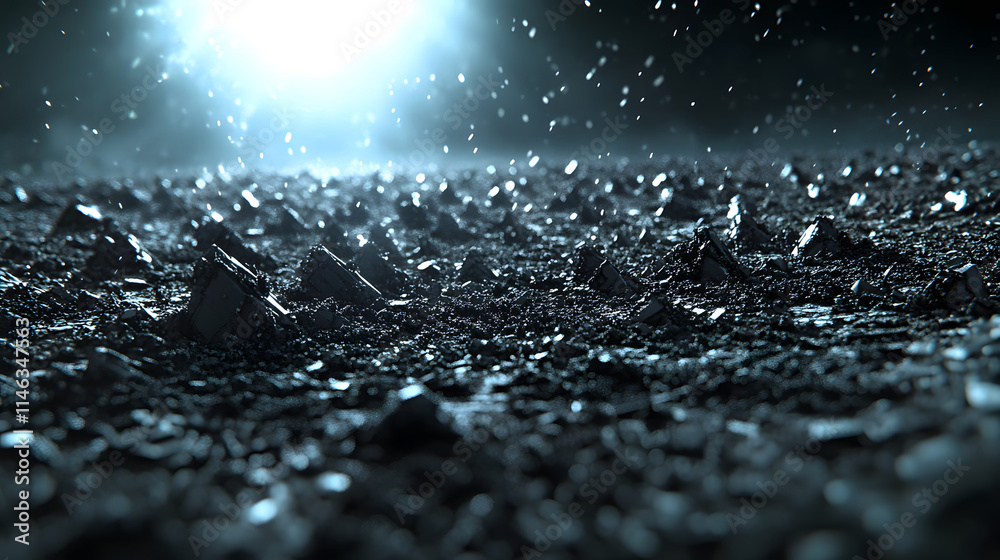Poster A close-up view of a textured surface with water droplets against a dimly lit background, creating an atmospheric and moody effect