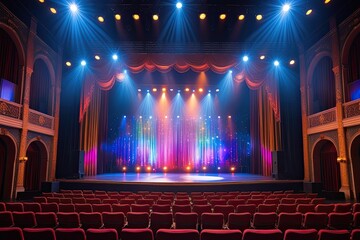 Theater Stage Design with Vibrant Backdrop and Stunning Spotlight for Cultural Events