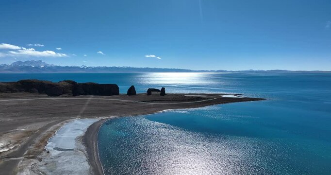 Aerial footage of beautiful lake landscape in tibet,China