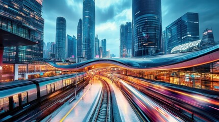 Fototapeta premium modern city train station at night
