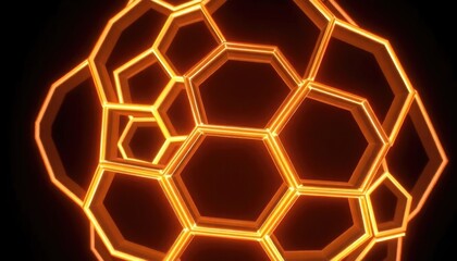 Obraz premium 4K HD Wallpapers Glowing Hexagonal Patterns Interlocking And Rotating In A Dark, Abstract Void. Desktop Wallpaper HD. HD Backgrounds