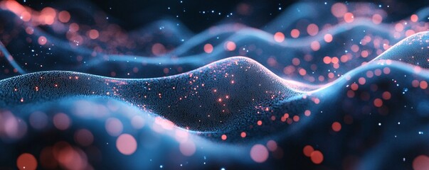 Abstract blue and pink particles flowing and glowing