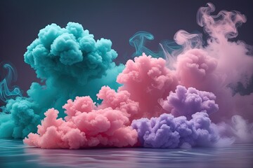 Coral Party Smoke Isolated Teal Pink Lavender Cloud with 3D Haze Patterns and Soft Fog Effect