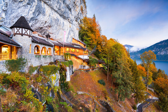 St. Beatus Caves Overlooking  Lake Thun, Switzerland