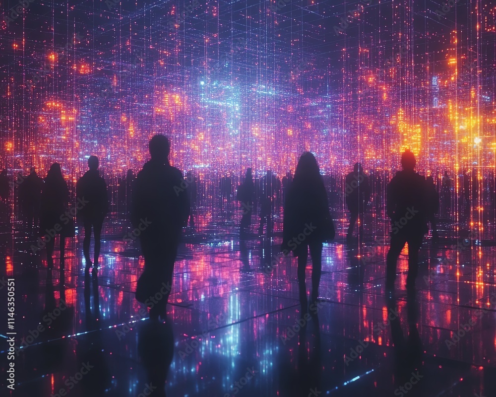 Leinwandbilder digital customer connection framework with seamless data transfer visuals, vibrant light effects, ul