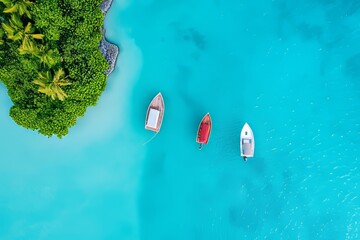 Fototapeta premium Experience the luxury of Bora Bora, a top honeymoon destination in Tahiti, with its beautiful blue aerial views and high-end resorts.